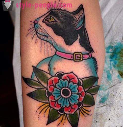 Tatuering på hans ben katten: ett foto, ett värde